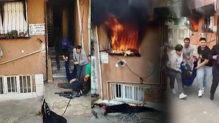 Gaziosmanpaşa’da yangında mahsur kalan kadını sürükleyerek çıkardı