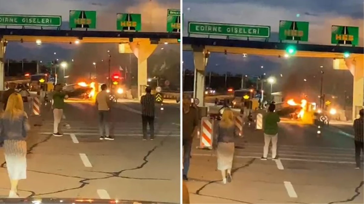 Alkollü sürücünün kontrolünden çıkan otomobil, TEM yolunda gişelere çarparak alev aldı