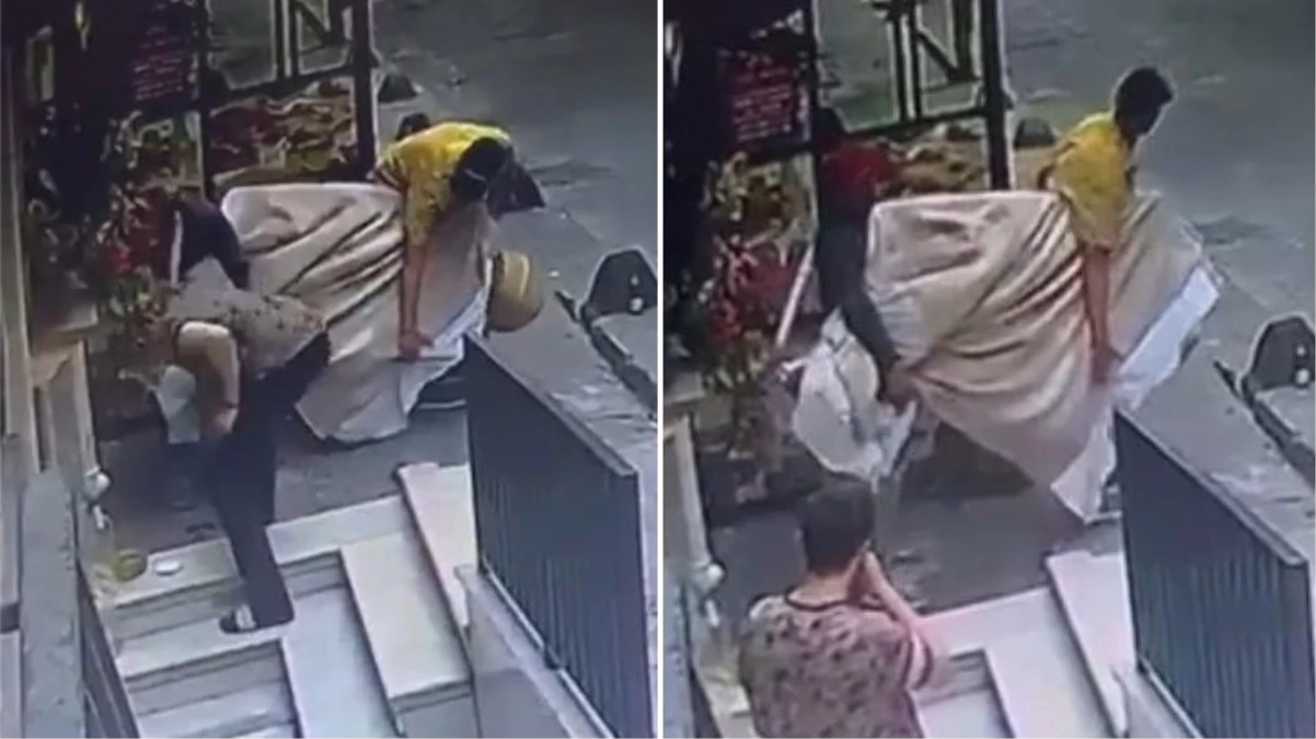 Film gibi olay! Yardımsever esnaf, televizyonu taşımakta zorlanan hırsıza böyle yardım etti