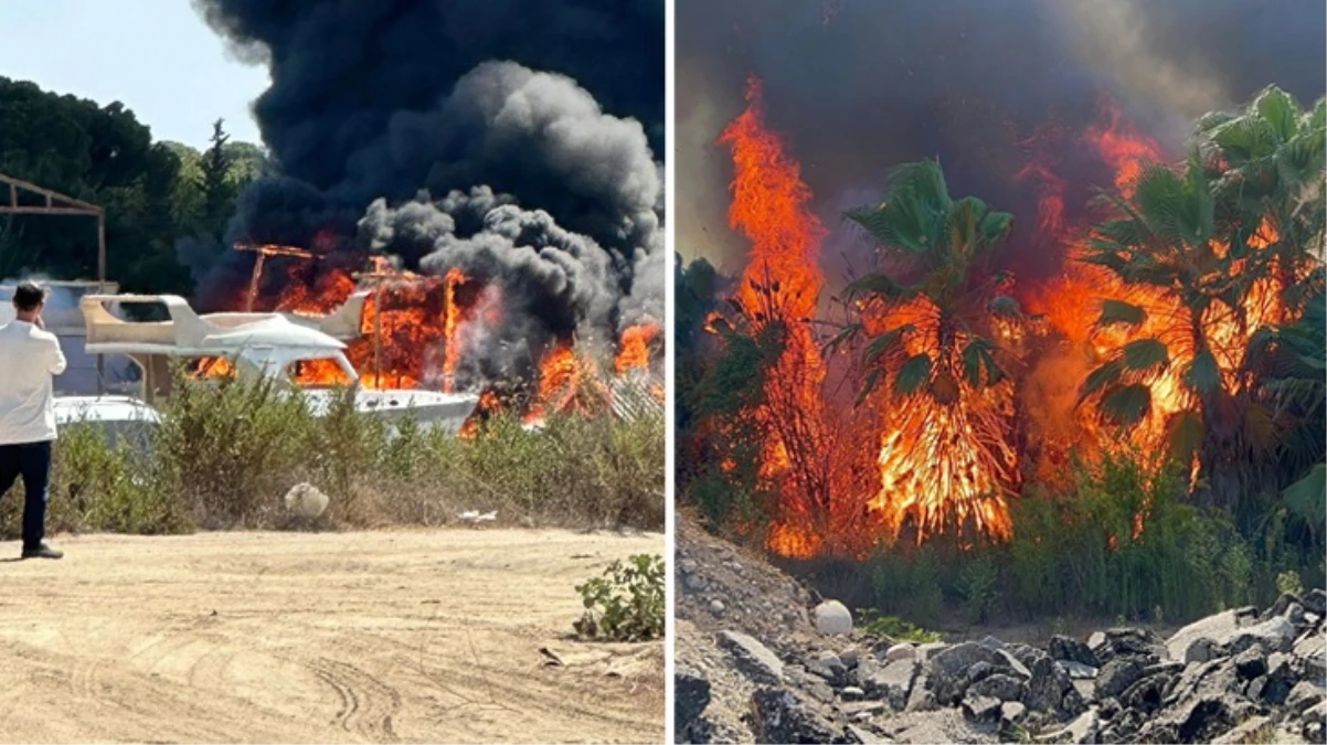 Antalya’da yangın! Alevler önce lüks teknelere sonra ormana sıçradı