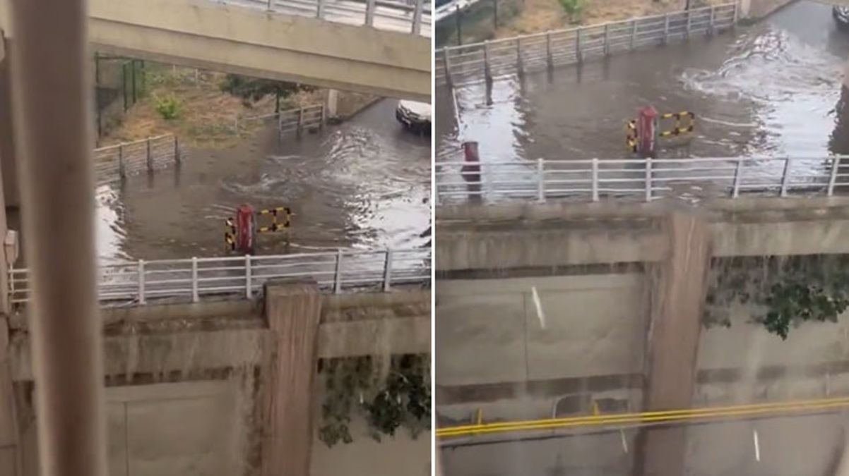 İstanbul etkili olan kuvvetli sağanak nedeniyle sel suları AVM’nin duvarlarını aştı