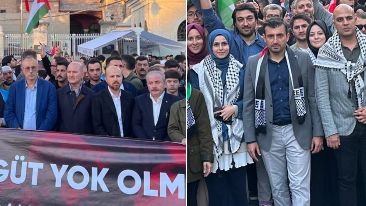 Filistin’e destek yürüyüşü! Soylu, Bayraktar ve Bilal Erdoğan da katıldı