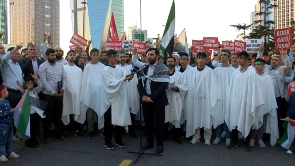 HÜDA PAR’lılar İsrail başkonsolosluğu önünde kefen giyerek eylem yaptı