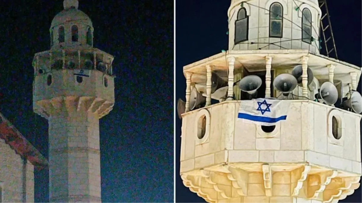 Bu utanç da İslam ülkelerine yeter! Cami minaresine İsrail bayrağı çektiler