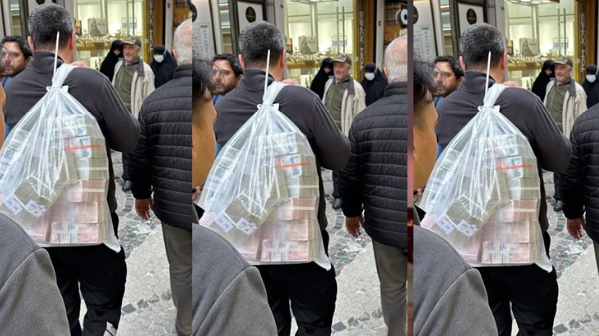 İstanbul’da bir vatandaş, çuval dolusu para taşırken böyle görüntülendi