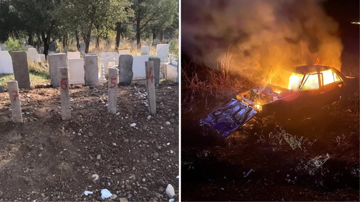 Kazada yanarak ölen anne ve 5 çocuğu son yolculuklarına uğurlandı! 7. bir mezara da uzuvlar defnedildi