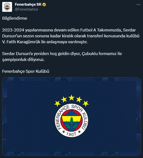 Gittiği gibi geri döndü! Serdar Dursun tekrar Fenerbahçe'de