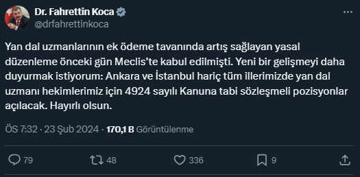 Sağlık Bakanı Koca, yan dal uzmanları için sözleşmeli pozisyonlar açılacağını duyurdu