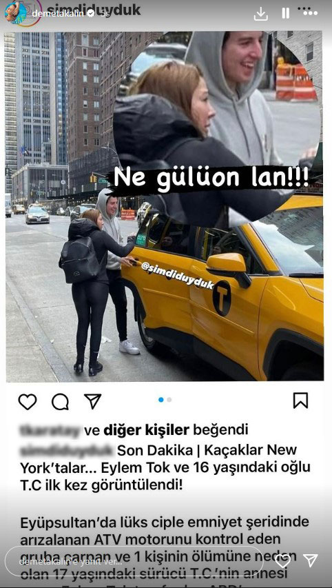 Demet Akalın'dan ölümlü kaza sonrası kaçan Eylem Tok ve oğlunun New York'ta gülerek görüntülenmesine tepki