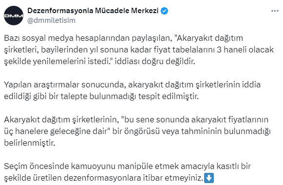 Akaryakıt fiyatlarının 3 haneye çıkacağı iddiası sonrası Cumhurbaşkanlığından açıklama geldi