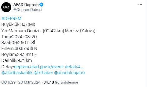 Marmara'da 3.5 büyüklüğünde deprem! İstanbul ve çevre illerde hissedildi