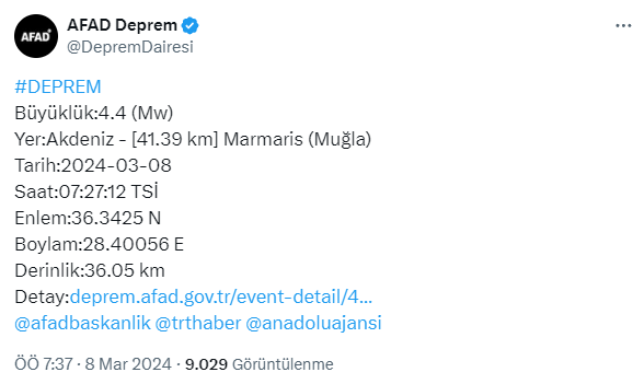 Muğla'da 4.4 büyüklüğünde deprem! Sarsıntı çevre illerde de hissedildi