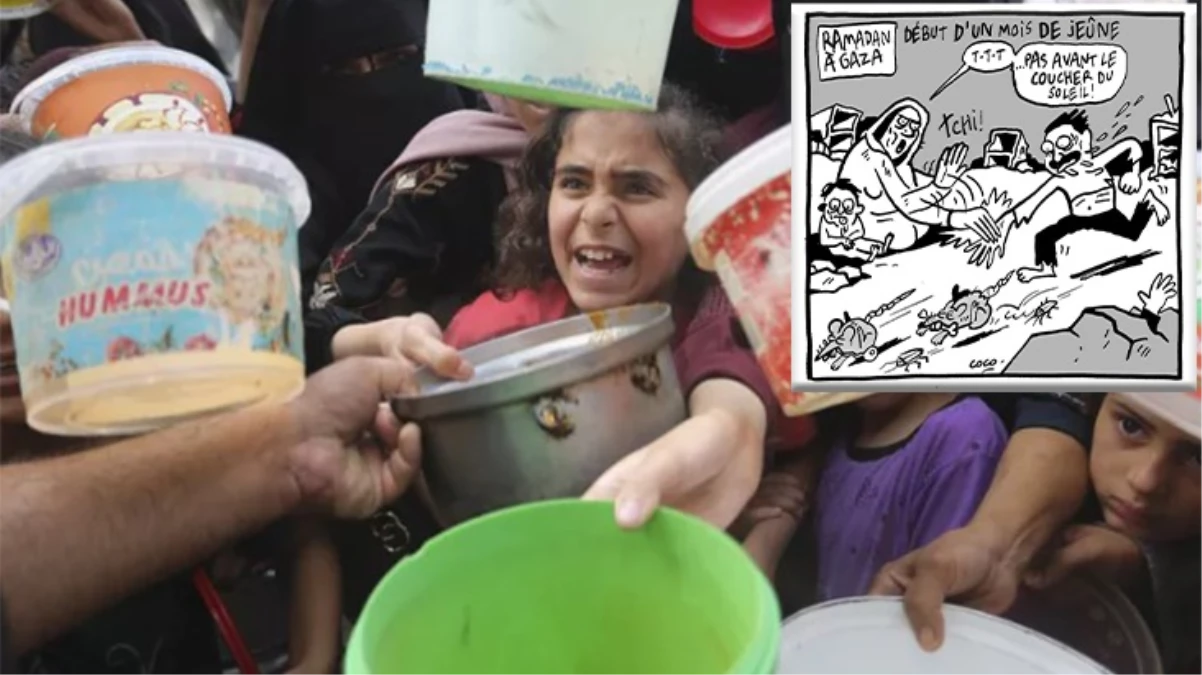 Fransız Libération gazetesi ‘Gazze’de Ramazan’ karikatürüyle, açlıktan ölen kişilerle dalga geçti