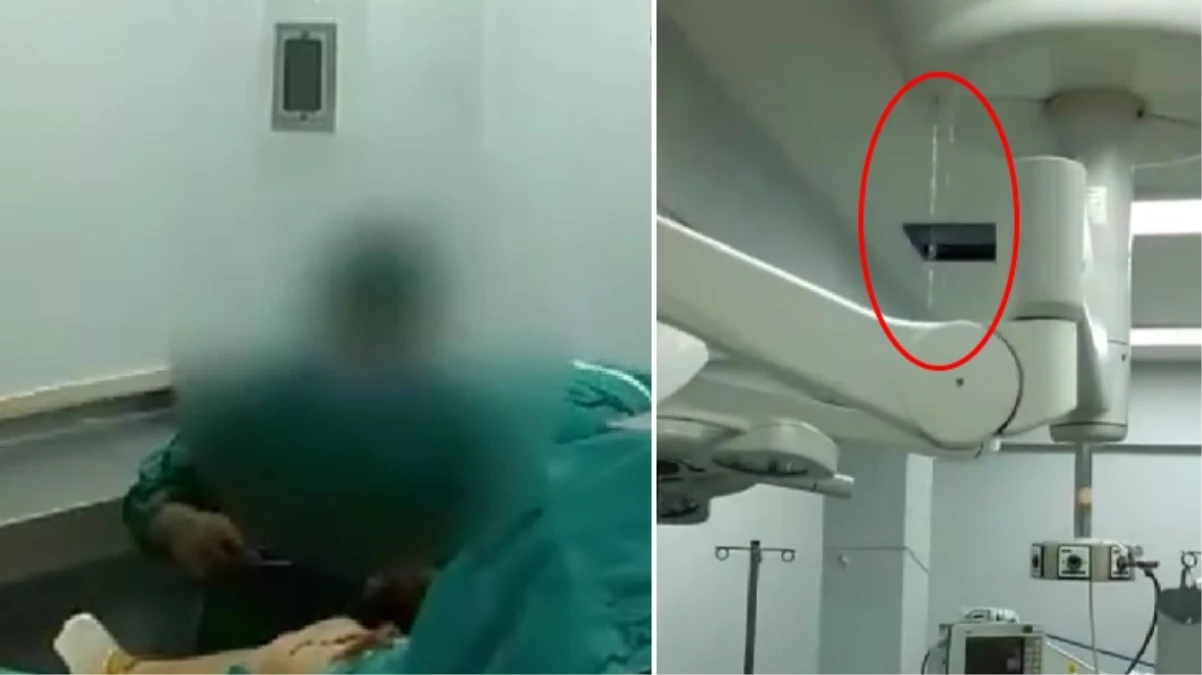 Görüntüler Türkiye’de çekildi! Tavandan su akarken ameliyat yaptılar