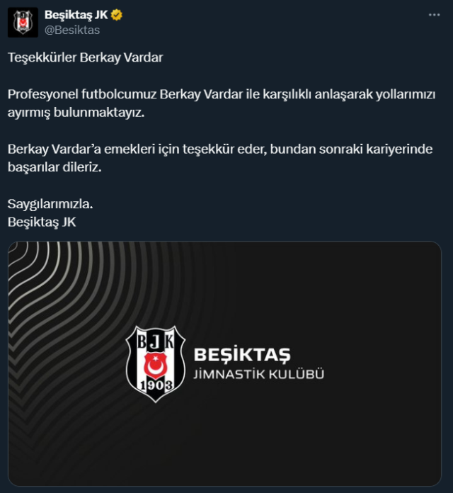 Yeni yönetimin hiç insafı yok! Beşiktaş'ta Berkay Vardar ile yollar ayrıldı