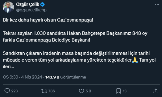 AK Parti'nin itirazı üzerine oyların yeniden sayıldığı Gaziosmanpaşa'da seçimi CHP kazandı