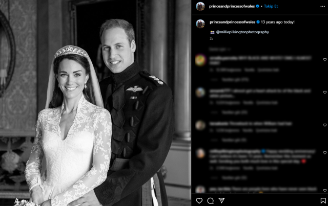 William ve Kate, evliliklerinin 13. yılını daha önce paylaşmadıkları bir düğün fotoğrafıyla kutladı