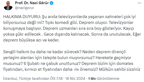 Prof. Dr. Naci Görür'den Tokat depremi sonrası dikkat çeken uyarı