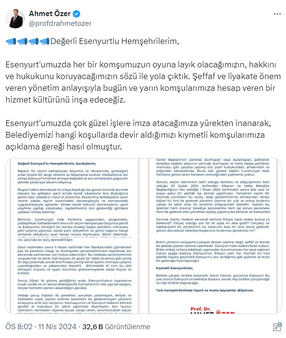 Esenyurt Belediye Başkanı Özer: Son aylarda birçok ihale yapılmış ve bize 3 milyar TL'nin üstünde bir borç devredilmiştir