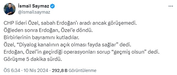 Cumhurbaşkanı Erdoğan ile Özgür Özel arasındaki telefon görüşmesinin detayları ortaya çıktı