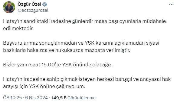 Hatay'da mazbata krizi! Özgür Özel, vatandaşlara çağrıda bulundu: Yarın YSK önünde olacağız