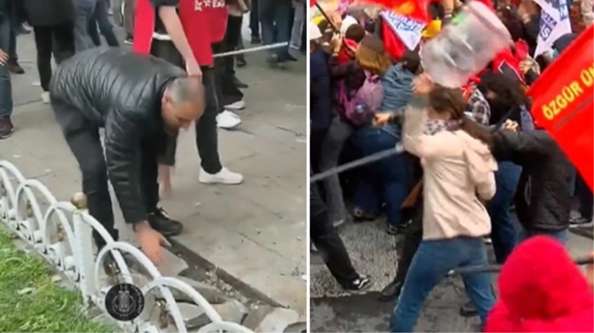 1 Mayıs’ta göstericiler kaldırım taşlarını söktü, polise damacanayla saldırdı