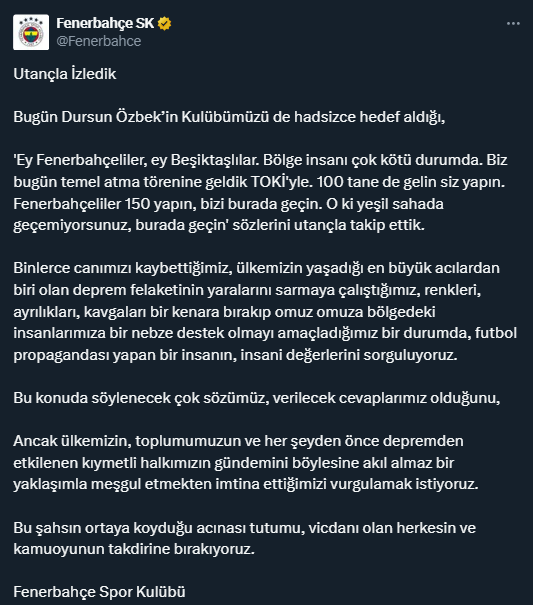 Yine birbirlerine girdiler! Fenerbahçe'den Dursun Özbek'e zehir zemberek yanıt