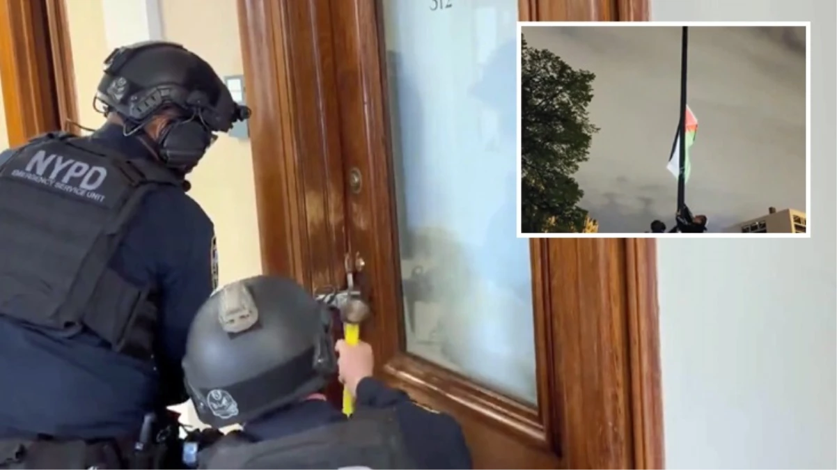 Columbia Üniversitesi’nde Filistin’e destek protestolarına polis müdahalesi! Göndere çekilen bayrağı indirdiler