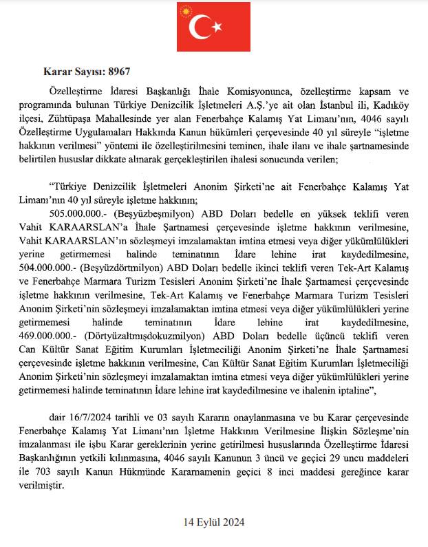 Kalamış Yat Limanı İhalesi Onaylandı: Vahit Karaarslan'ın Şirketi Kazandı