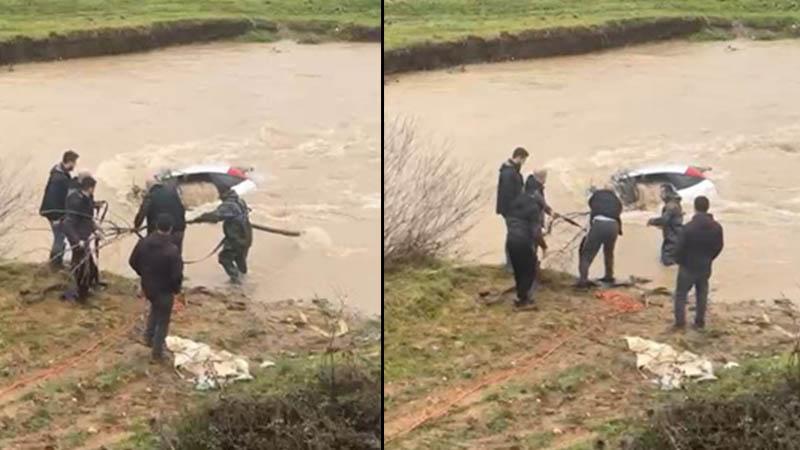 Karaköy’de Otomobil Dereye Uçtu: Sürücü Kazayı Yaralanmadan Atlattı